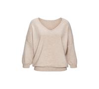 Fledermauspullover VIVANCE, Damen, Gr. 32/34, beige (sand), Strick, Obermaterial: 60% Baumwolle, 40% Polyamid, unifarben, figurumspielend hüftlang, V-Ausschnitt, Pullover, aus weicher Feinstrickqualit