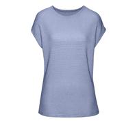 Kurzarmshirt VIVANCE BY LASCANA "aus bügelfreiem Waffelstrick", Damen, Gr. 40/42, blau (hellblau), Strick, Obermaterial: 64% Polyester, 34% Viskose, 2% Elasthan, leicht transparent, unifarben, bequem,