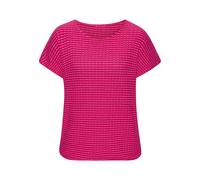 Kurzarmshirt VIVANCE "aus sommerlicher Strickqualität", Damen, Gr. 40/42, koralle, creme, Strick, Obermaterial: 68% Viskose (LENZING™ ECOVERO™), 30% Polyester, 2% Elasthan, gemustert, figurumspielend,