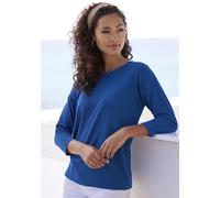 Langarmshirt VIVANCE "mit modischer Struktur", Damen, Gr. 44/46, blau (royalblau, creme), Strick, Obermaterial: 65% Polyester (REPREVE), 35% Baumwolle, Strukturmuster, unifarben, Basic, bequem, Rundha