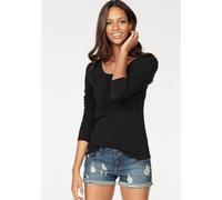 Langarmshirt VIVANCE "aus elastischer Baumwoll-Qualität", Damen, Gr. 48/50, schwarz, Single Jersey, Obermaterial: 95% Baumwolle, 5% Elasthan, unifarben, Basic, Basic normal, tiefer Rundhals, Shirts La