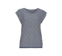 Kurzarmshirt VIVANCE "mit Streifenstruktur", Damen, Gr. 44/46, beige (rauchblau, creme), Feinstrick, Obermaterial: 54% Polyester (REPREVE), 35% Baumwolle, 11% Viskose, gestreift, figurumspielend norma