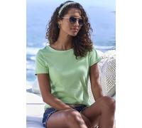T-Shirt VIVANCE "mit modischer Kontraststickerei", Damen, Gr. 40/42, grün (grün, creme), Single Jersey, Obermaterial: 100% Baumwolle, unifarben, modisch, Basic normal, Rundhals, Kurzarm eingesetzt, Sh