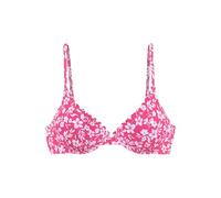 Bügel-Bikini-Top VIVANCE "Leni", Damen, Gr. 42, Cup D, weiß (neonpink, weiß), Microfaser, bedruckt, floral, Bikini-Oberteile, mit gelaserter Wellenkante (23734129-42) neonpink, weiß
