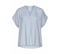Kurzarmbluse VIVANCE, Damen, Gr. 36/38, weiß (hellblau, weiß, gestreift), Web, Obermaterial: 100% Viskose, gestreift, figurumspielend hüftlang, tiefer V-Ausschnitt, Aufschlag, Blusen, mit Streifendesi