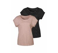 Kurzarmshirt VIVANCE "mit silbrigen Glitzerpünktchen", Damen, Gr. 32/34, rosa (rose, schwarz), Obermaterial: 100% Baumwolle, gepunktet, modisch, Rundhals, Kurzarm mit Aufschlag, Shirts, aus weicher Ba