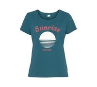 Kurzarmshirt VIVANCE, Damen, Gr. 36/38, blau (petrol), Single Jersey, Obermaterial: 95% Baumwolle, 5% Elasthan, bedruckt, unifarben, Basic hüftlang, Rundhals, normaler Saum, Shirts, mit schönem Frontp