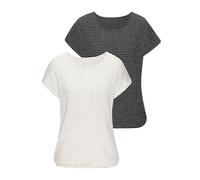 Kurzarmshirt VIVANCE "aus sommerlicher Strickqualität", Damen, Gr. 32/34, schwarz, creme, Strick, Obermaterial: 68% Viskose (LENZING™ ECOVERO™), 30% Polyester, 2% Elasthan, gemustert, figurumspielend,
