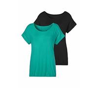 Kurzarmshirt VIVANCE "mit Gummizug im Bund", Damen, Gr. 36/38, grün (grün, schwarz), Obermaterial: 95% Viskose, 5% Elasthan, unifarben, Basic, figurumspielend normal, Rundhals, angeschnitten, Shirts,