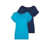 Kurzarmshirt VIVANCE "mit Gummizug im Bund", Damen, Gr. 40/42, blau (türkis, navy), Obermaterial: 95% Viskose, 5% Elasthan, unifarben, Basic, figurumspielend normal, Rundhals, angeschnitten, Shirts, a