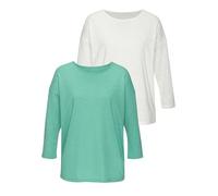 Langarmshirt VIVANCE "mit modischer Struktur", Damen, Gr. 48/50, blau (türkis, creme), Strick, Obermaterial: 65% Polyester (REPREVE), 35% Baumwolle, Strukturmuster, unifarben, Basic, bequem, Rundhals,