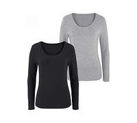 Vivance Langarmshirt (2er-Pack) aus elastischer Baumwoll-Qualität, grau-meliert | schwarz