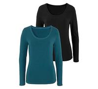 Langarmshirt VIVANCE "aus elastischer Baumwoll-Qualität", Damen, Gr. 32/34, grün (petrol, schwarz), Single Jersey, Obermaterial: 95% Baumwolle, 5% Elasthan, unifarben, Basic, bequem normal, tiefer Run