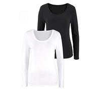 Langarmshirt VIVANCE "aus elastischer Baumwoll-Qualität", Damen, Gr. 44/46, schwarz-weiß (schwarz, weiß), Single Jersey, Obermaterial: 95% Baumwolle, 5% Elasthan, unifarben, Basic, bequem normal, tief