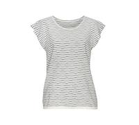 Rundhalsshirt VIVANCE "mit Streifenstruktur", Damen, Gr. 40/42, creme, rauchblau, Feinstrick, Obermaterial: 54% Polyester (REPREVE), 35% Baumwolle, 11% Viskose, gestreift, modisch, normal normal, Rund