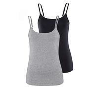 Spaghettitop VIVANCE "mit verstellbaren Trägern", Damen, Gr. 44/46, grau (grau, meliert, schwarz), Single Jersey, Obermaterial: 95% Baumwolle, 5% Elasthan, unifarben, Basic, tiefer Rundhals, ohne Ärme
