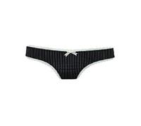 Vivance Damen String Tanga Nadelstreifen Look Spitze (40/42, Schwarz)