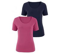 T-Shirt VIVANCE "aus elastischer Baumwoll-Qualität" Gr. 44/46, transparent (beere, navy), Damen, Single Jersey, Obermaterial: 95% Baumwolle, 5% Elasthan, Shirts (311827-44) beere, navy