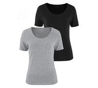 T-Shirt VIVANCE "aus elastischer Baumwoll-Qualität" Gr. 44/46, grau (grau, meliert, schwarz), Damen, Single Jersey, Obermaterial: 95% Baumwolle, 5% Elasthan, Shirts (772513-44) grau, meliert, schwarz