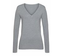 V-Ausschnitt-Pullover VIVANCE, Damen, Gr. 36/38, grau (grau, meliert), Feinstrick, Obermaterial: 83% Viskose, 15% Polyamid, 2% Elasthan, meliert, figurbetont hüftlang, tiefer V-Ausschnitt, Rippstrickb