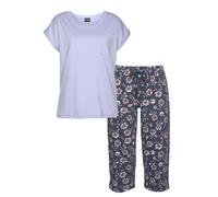Capri-Pyjama VIVANCE DREAMS, Damen, Gr. 44/46, blau (hellblau, dunkelblau, geblümt), Single Jersey, Obermaterial: 100% Baumwolle, geblümt, gemustert, loose fit 3/4-Länge, Rundhals, angeschnitten Aufsc