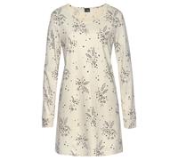 Nachthemd, Damen, Gr. 48/50, N-Gr, beige, Single Jersey, Obermaterial: 100% Baumwolle, VIVANCE DREAMS BY LASCANA, geblümt, bequem kurz, Rundhals, eingesetzt Bündchen, Kleider Nachthemd, mit feinem Blu