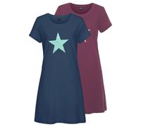 Nachthemd VIVANCE DREAMS, Damen, Gr. 56/58, N-Gr, bunt (bordeaux, marine), Single Jersey, Obermaterial: 100% Baumwolle, Basic, kurz, Kleider Nachthemd, mit Sternenprint (25648433-56) bordeaux, marine