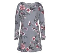 Nachthemd VIVANCE DREAMS, Damen, Gr. 56/58, N-Gr, grau (grau, allover), Single Jersey, Obermaterial: 100% Baumwolle, geblümt, bequem kurz, Rundhals, Bündchen, Kleider Nachthemd, mit Blumendruck (73681
