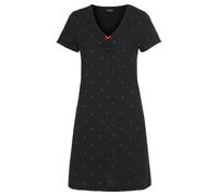Nachthemd, Damen, Gr. 44/46, N-Gr, schwarz (schwarz, schwarz), Single Jersey, Obermaterial: 100% Baumwolle, VIVANCE DREAMS BY LASCANA, gemustert, bequem kurz, V-Ausschnitt, eingesetzt Häkelkante, Klei