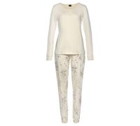 Pyjama, Damen, Gr. 48/50, beige, Single Jersey, Obermaterial: 100% Baumwolle, VIVANCE DREAMS BY LASCANA, geblümt, Basic, bequem lang, Rundhals, Rippbündchen, Homewear-Sets Pyjama, mit feinem Blumenpri