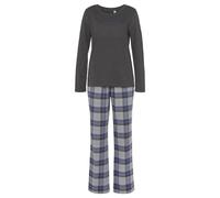 Pyjama, Damen, Gr. 34, blau, Flanell, Obermaterial: 100% Baumwolle. Oberteil: 60% Baumwolle, 40% Polyester, VIVANCE DREAMS BY LASCANA, mehrfarbig, meliert, lang, Rundhals, Homewear-Sets Pyjama, aus ku