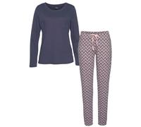 Pyjama VIVANCE DREAMS, Damen, Gr. 32/34, blau (dunkelblau, gemustert), Single Jersey, Obermaterial: 100% Baumwolle, gemustert, Basic, bequem lang, Rundhals, eingesetzt, Homewear-Sets Pyjama, mit gemus