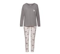Pyjama, Damen, Gr. 56/58, rosa (grau, rosa), Single Jersey, Obermaterial: 60% Baumwolle, 40% Polyester, VIVANCE DREAMS BY LASCANA, gemustert, Basic, loose fit lang, Rundhals, eingesetzt angesetztes Bü