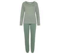 Pyjama VIVANCE DREAMS, Damen, Gr. 44/46, grün, Single Jersey, Obermaterial: 100% Baumwolle, bestickt, gestreift, Basic, bequem lang, Rundhals, Raglanärmel, Homewear-Sets Pyjama, mit garngefärbten Stre