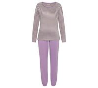 Pyjama, Damen, Gr. 56/58, lila, Single Jersey, Obermaterial: 100% Baumwolle, VIVANCE DREAMS BY LASCANA, bestickt, gestreift, Basic, bequem lang, Rundhals, Raglanärmel, Homewear-Sets Pyjama, mit garnge
