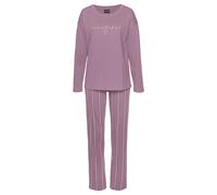 Pyjama VIVANCE DREAMS, Damen, Gr. 36/38, rot (mauve gestreift), Single Jersey, Obermaterial: 100% Baumwolle, Basic, bequem lang, Rundhals, Homewear-Sets Pyjama, mit Frontdruck (82163251-36) mauve gest
