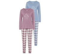 VIVANCE DREAMS BY LASCANA Damen Pyjama mauve und graublau kariert Gr.44/46