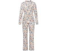 Pyjama, Damen, Gr. 32/34, rosa (rosa, blau, geblümt), Single Jersey, Obermaterial: 50% Baumwolle, 50% Viskose, VIVANCE DREAMS BY LASCANA, geblümt, klassisch lang, V-Ausschnitt, eingesetzt abgesteppte