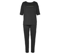 Pyjama, Damen, Gr. 36/38, schwarz, Single Jersey, Obermaterial: 100% Baumwolle, VIVANCE DREAMS BY LASCANA, bedruckt, unifarben, loose fit lang, Homewear-Sets Pyjama, mit schönem Foildruck (27624458-36
