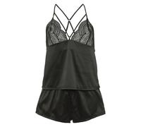 Pyjama VIVANCE DREAMS, Damen, Gr. 44, schwarz, Satin, Obermaterial: 90% Polyester, 10% Elasthan. Spitze: 90% Polyamid, 10% Elasthan, unifarben, figurumspielend, V-Ausschnitt, Homewear-Sets Pyjama, mit