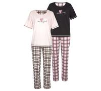 Pyjama, Damen, Gr. 40/42, bunt (schwarz, schwarz, weiß, kariert, rosa, rosa, schwarz, kariert), Single Jersey, Obermaterial: 100% Baumwolle, VIVANCE DREAMS BY LASCANA, loose fit lang, Rundhals, einges