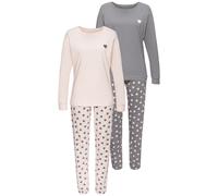 Pyjama, Damen, Gr. 40/42, taupe, rosa, Single Jersey, Obermaterial: 100% Baumwolle, VIVANCE DREAMS BY LASCANA, gemustert, Basic lang, Rundhals, Homewear-Sets Pyjama, mit süßem Herzmuster (87376766-40)