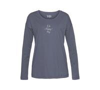 Pyjamaoberteil VIVANCE DREAMS, Damen, Gr. 32/34, blau (dunkelblau), Single Jersey, Obermaterial: 50% Baumwolle, 50% Viskose, bedruckt, unifarben, Basic, loose fit hüftlang, Rundhals, Shirts, mit Somme