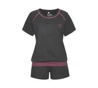 Shorty, Damen, Gr. 32/34, grau (anthrazit, meliert), Single Jersey, Obermaterial: 60% Baumwolle, 40% Polyester, VIVANCE DREAMS BY LASCANA, Basic kurz, Rundhals, Raglanärmel, Homewear-Sets Shorty, mit 