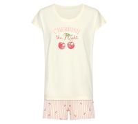 Shorty, Damen, Gr. 44/46, ecru, rose, Single Jersey, Obermaterial: 50% Baumwolle, 50% Viskose, VIVANCE DREAMS BY LASCANA, bedruckt, loose fit hüftlang, Rundhals, angeschnitten abgesteppt, Homewear-Set