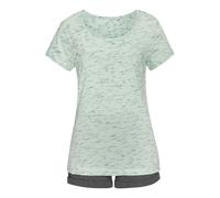 Shorty, Damen, Gr. 40/42, grün (grün, meliert), Single Jersey, Obermaterial: 90% Viskose, 10% Polyester. Unterteil: 100% Baumwolle, VIVANCE DREAMS BY LASCANA, meliert, kurz, Rundhals, Homewear-Sets Sh