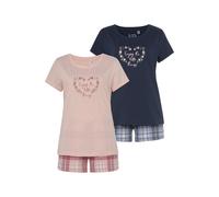 Shorty, Damen, Gr. 44/46, bunt (mehrfarbig gemustert), Single Jersey, Obermaterial: 100% Baumwolle, VIVANCE DREAMS BY LASCANA, kariert, mehrfarbig, unifarben mit Farbeinsatz, Basic kurz, Rundhals, ein