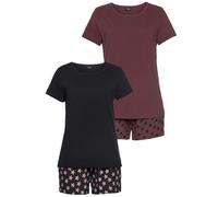 Shorty, Damen, Gr. 56/58, rot (schwarz, bordeaux), Single Jersey, Obermaterial: 100% Baumwolle, VIVANCE DREAMS BY LASCANA, gepunktet, Basic, bequem kurz, Rundhals, eingesetzt, Homewear-Sets Shorty, mi