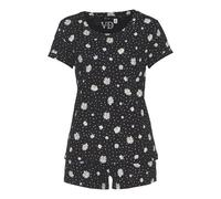 Shorty VIVANCE DREAMS, Damen, Gr. 40/42, schwarz (schwarz, gemustert), Single Jersey, Obermaterial: 100% Baumwolle, geblümt, Basic, bequem kurz, Rundhals, mit Umschlag, Homewear-Sets Shorty, mit Gänse