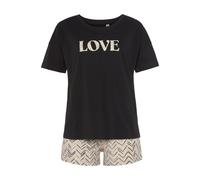 Shorty, Damen, Gr. 36/38, schwarz, Single Jersey, Obermaterial: 100% Baumwolle, VIVANCE DREAMS BY LASCANA, bedruckt, ethno, gemustert, unifarben mit Farbeinsatz, loose fit kurz, Rundhals, Homewear-Set